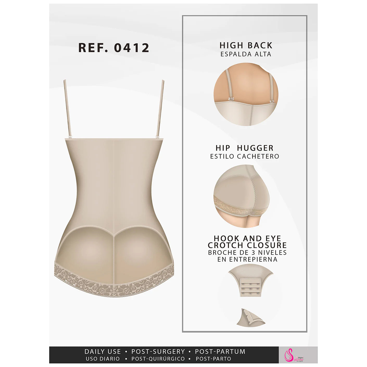 0412 Salome Strapless Butt Lifting Shapewear Girdle for Dresses - Daily Use Body Shaper