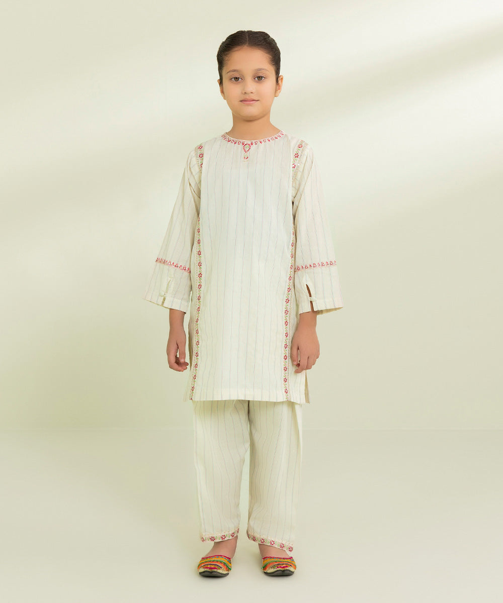 2 Piece - Embroidered Multicolor Suit with Neps