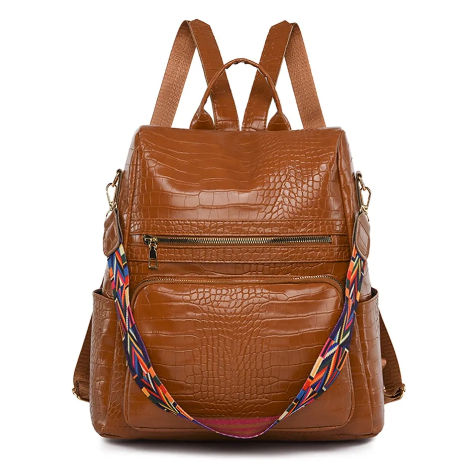 3-in-1 Casual Style Alligator Pattern Synthetic Leather Backpacks for Women