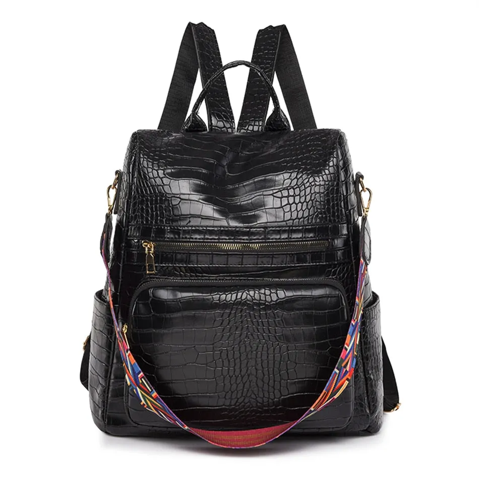 3-in-1 Casual Style Alligator Pattern Synthetic Leather Backpacks for Women