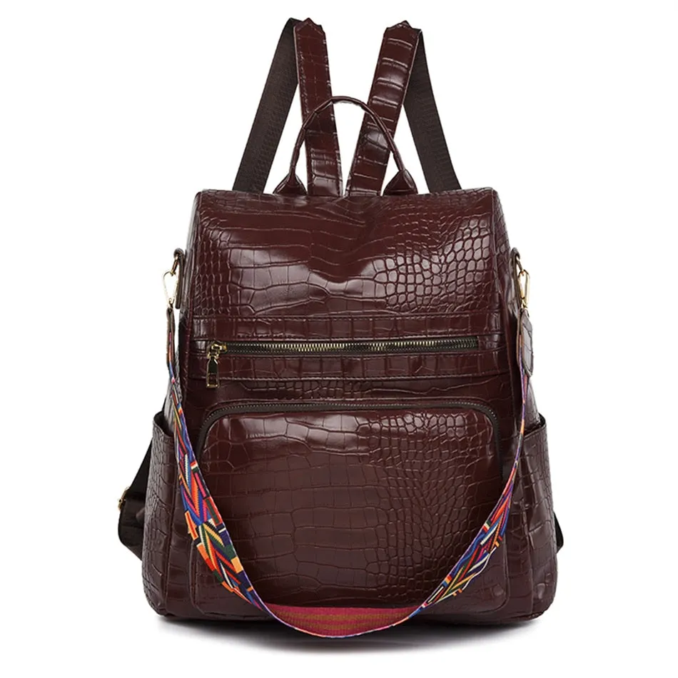 3-in-1 Casual Style Alligator Pattern Synthetic Leather Backpacks for Women