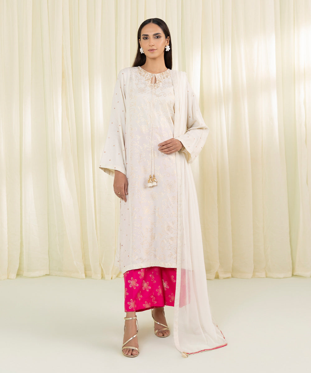 3 Piece Embroidered Silk Suit - Shop Now!