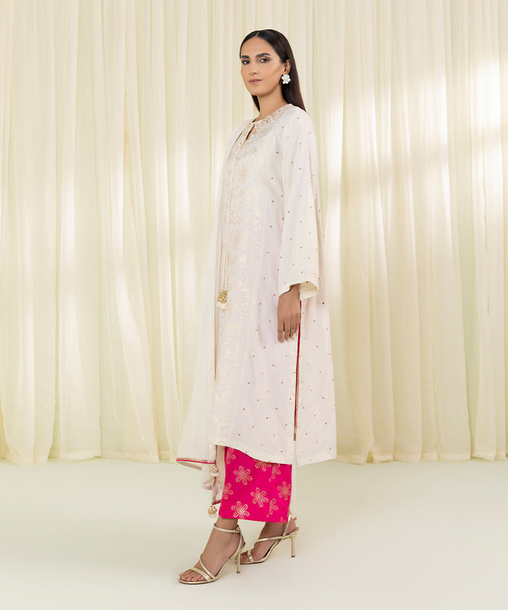 3 Piece Embroidered Silk Suit - Shop Now!