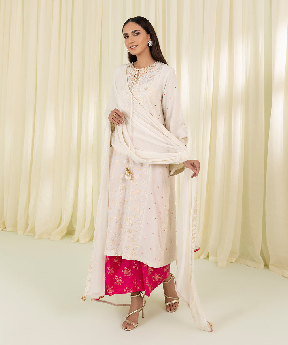 3 Piece Embroidered Silk Suit - Shop Now!