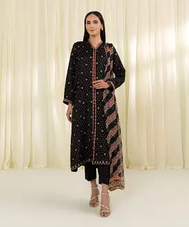 3 Piece Raw Silk Embroidered Suit