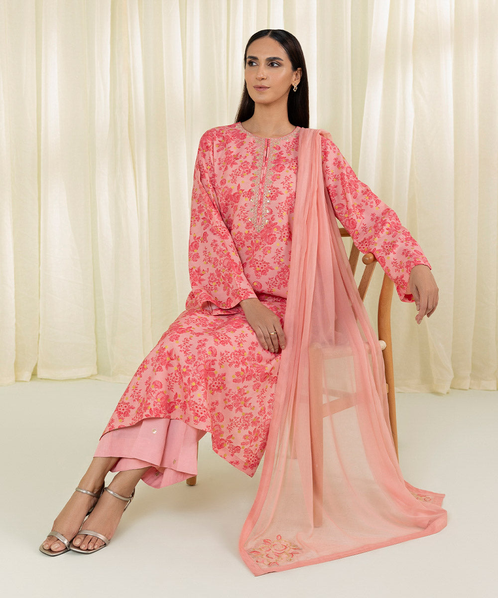 3 Piece Raw Silk Suit with Embroidery