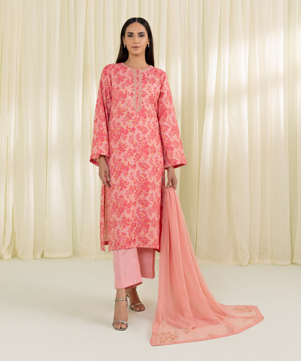 3 Piece Raw Silk Suit with Embroidery