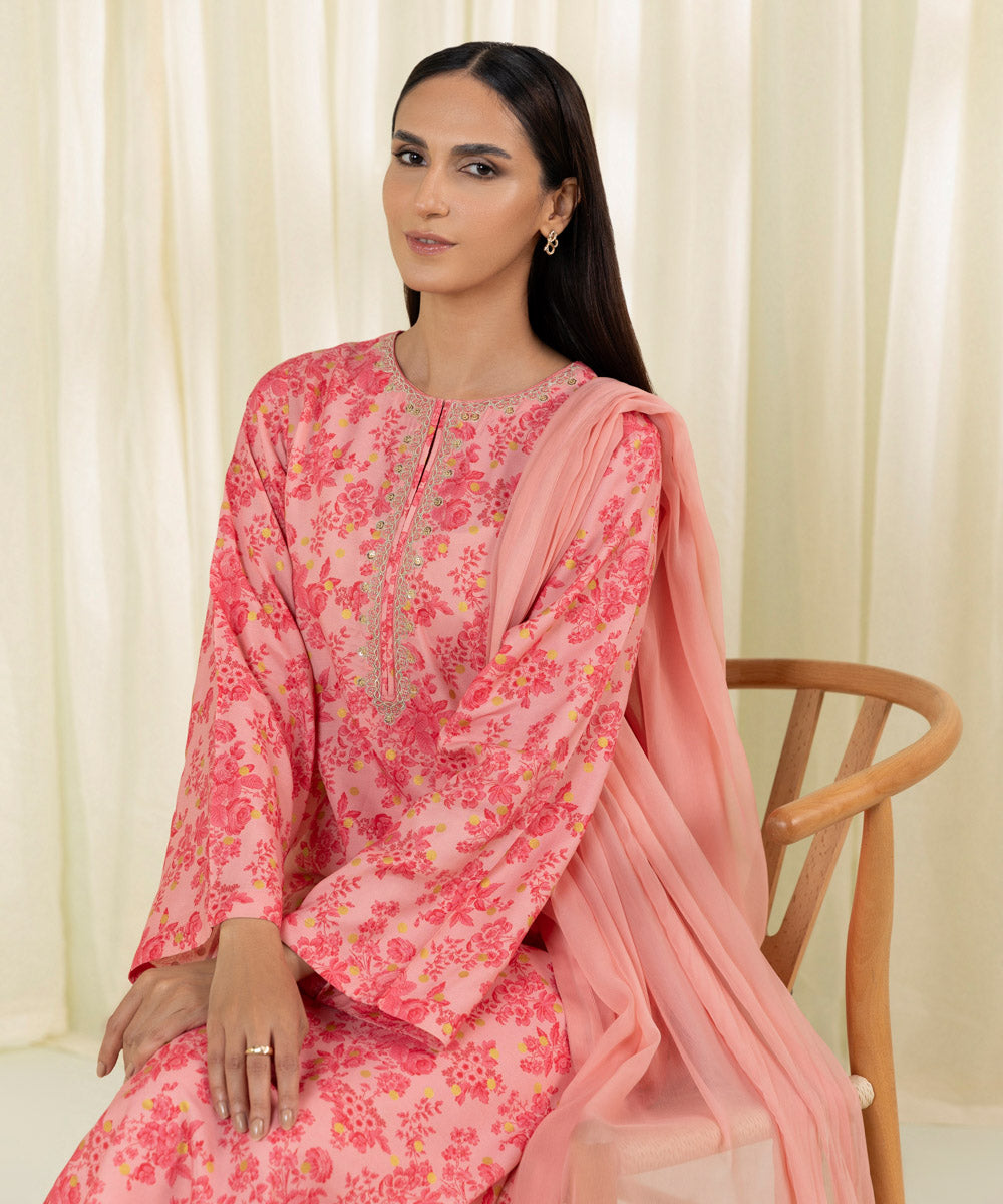 3 Piece Raw Silk Suit with Embroidery