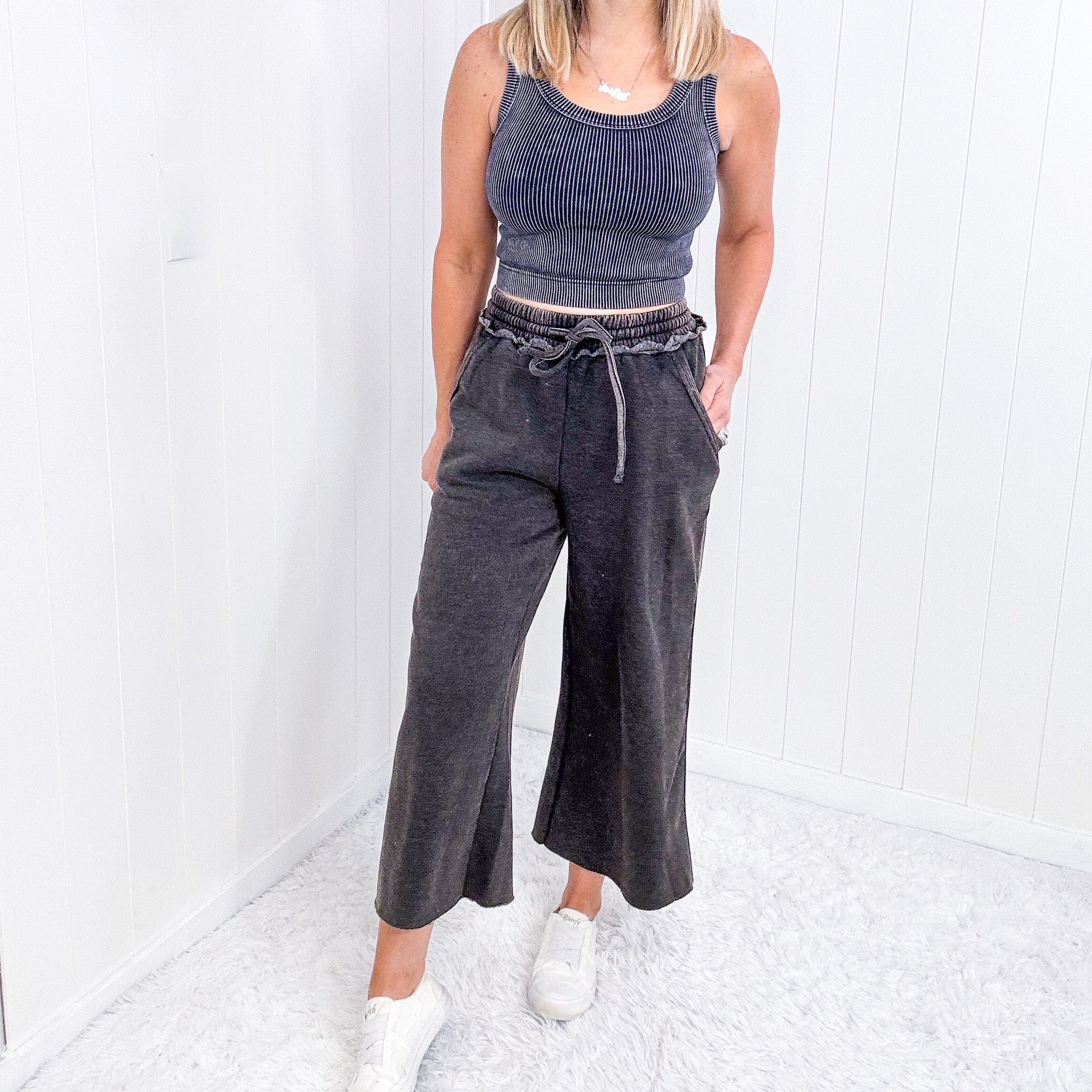 Ash Black Acid Wash Wide Leg Palazzo Sweatpants