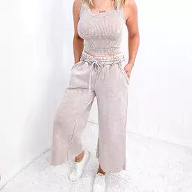 Ash Mocha Acid Wash Wide Leg Palazzo Sweatpants | Shop Now