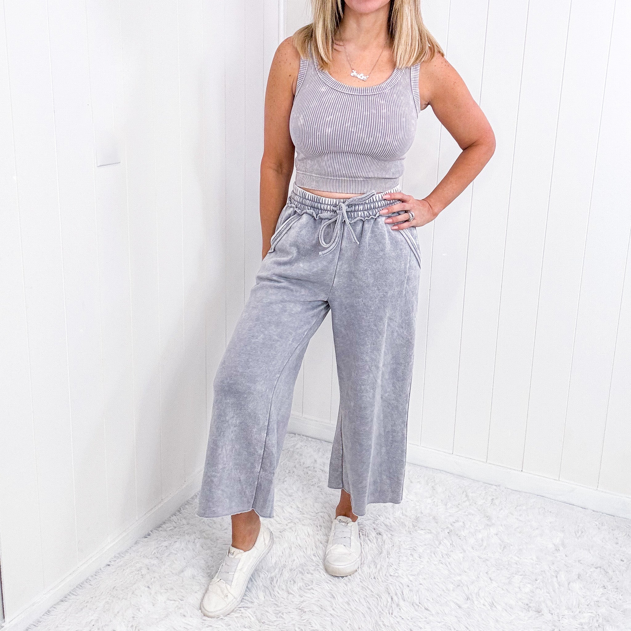 Ash Sleet Acid Wash Wide Leg Palazzo Sweatpants - Shop Now