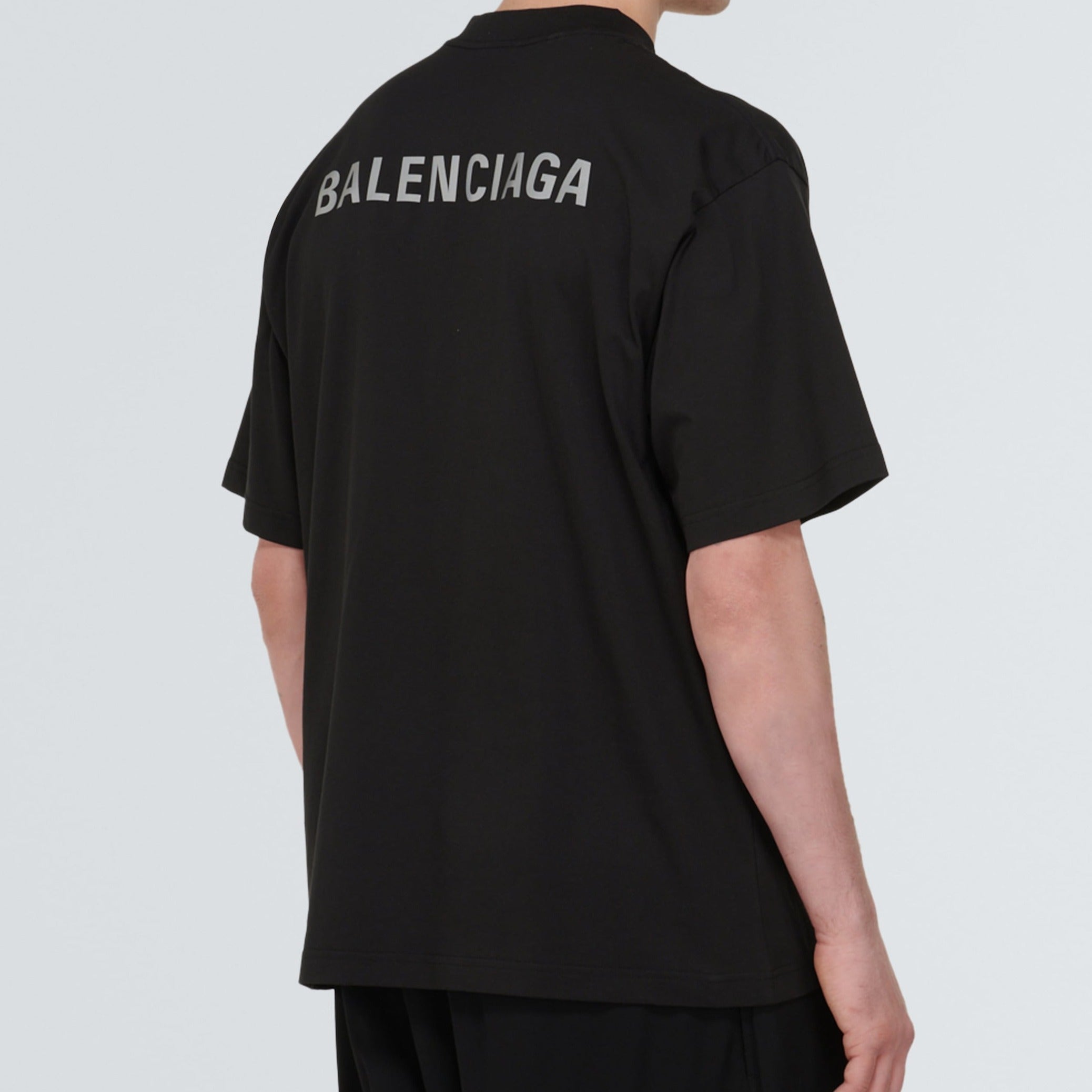 Balenciaga Black Reflective Logo Medium Tee.