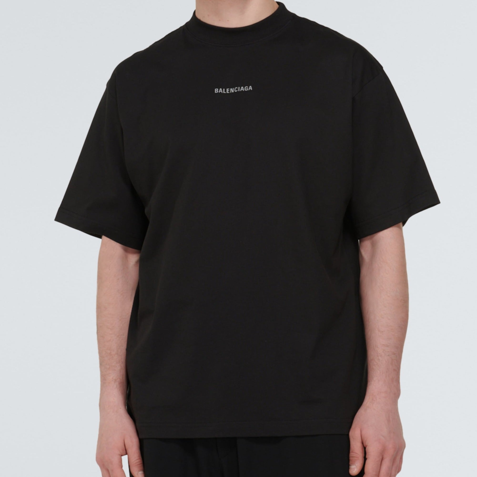 Balenciaga Black Reflective Logo Medium Tee.