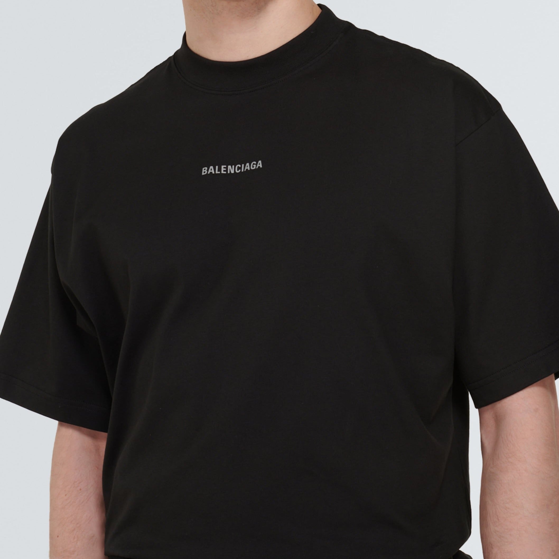 Balenciaga Black Reflective Logo Medium Tee.