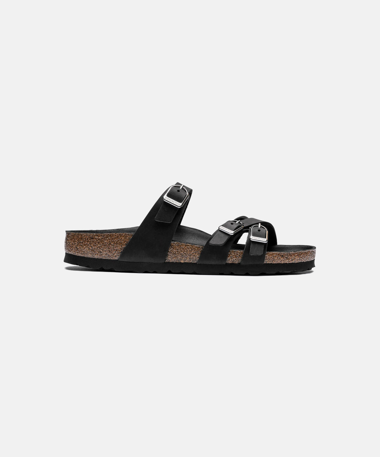 Birkenstock Franca Oiled Leather Black Sandals with Big Buckle