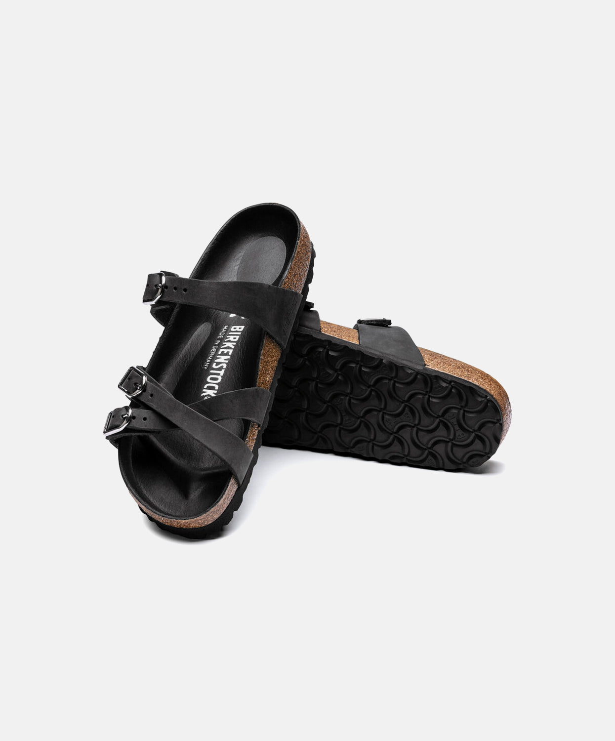 Birkenstock Franca Oiled Leather Black Sandals with Big Buckle