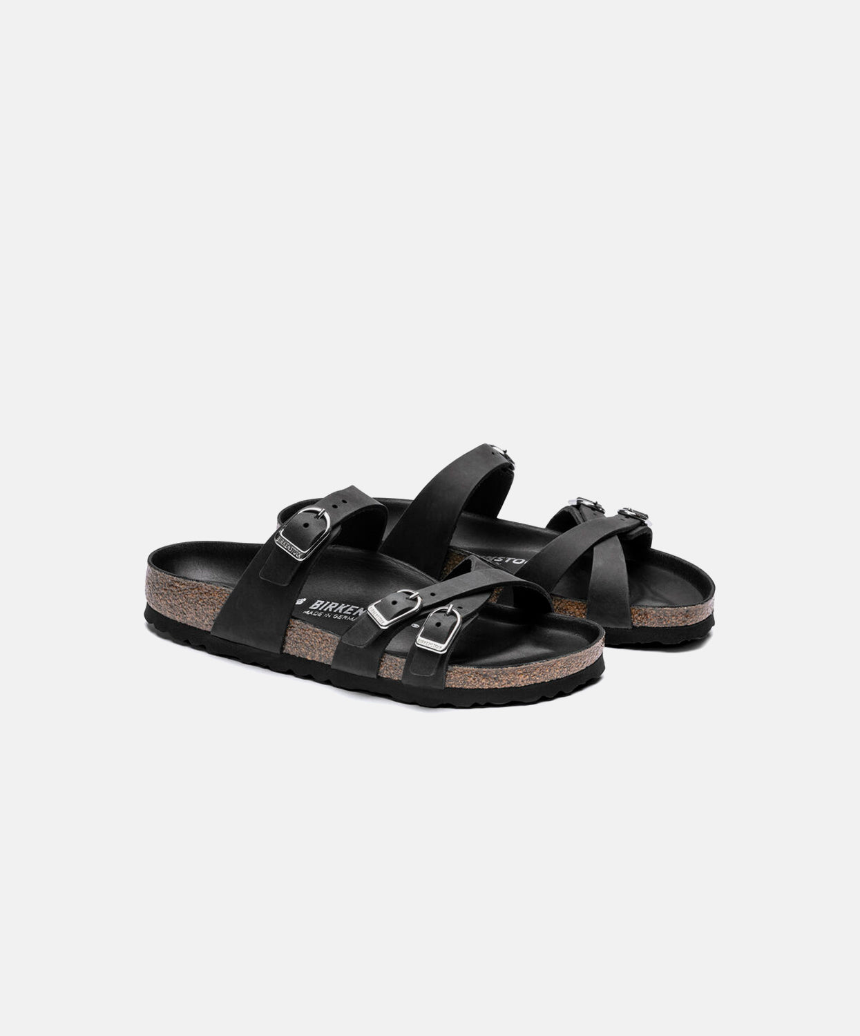 Birkenstock Franca Oiled Leather Black Sandals with Big Buckle