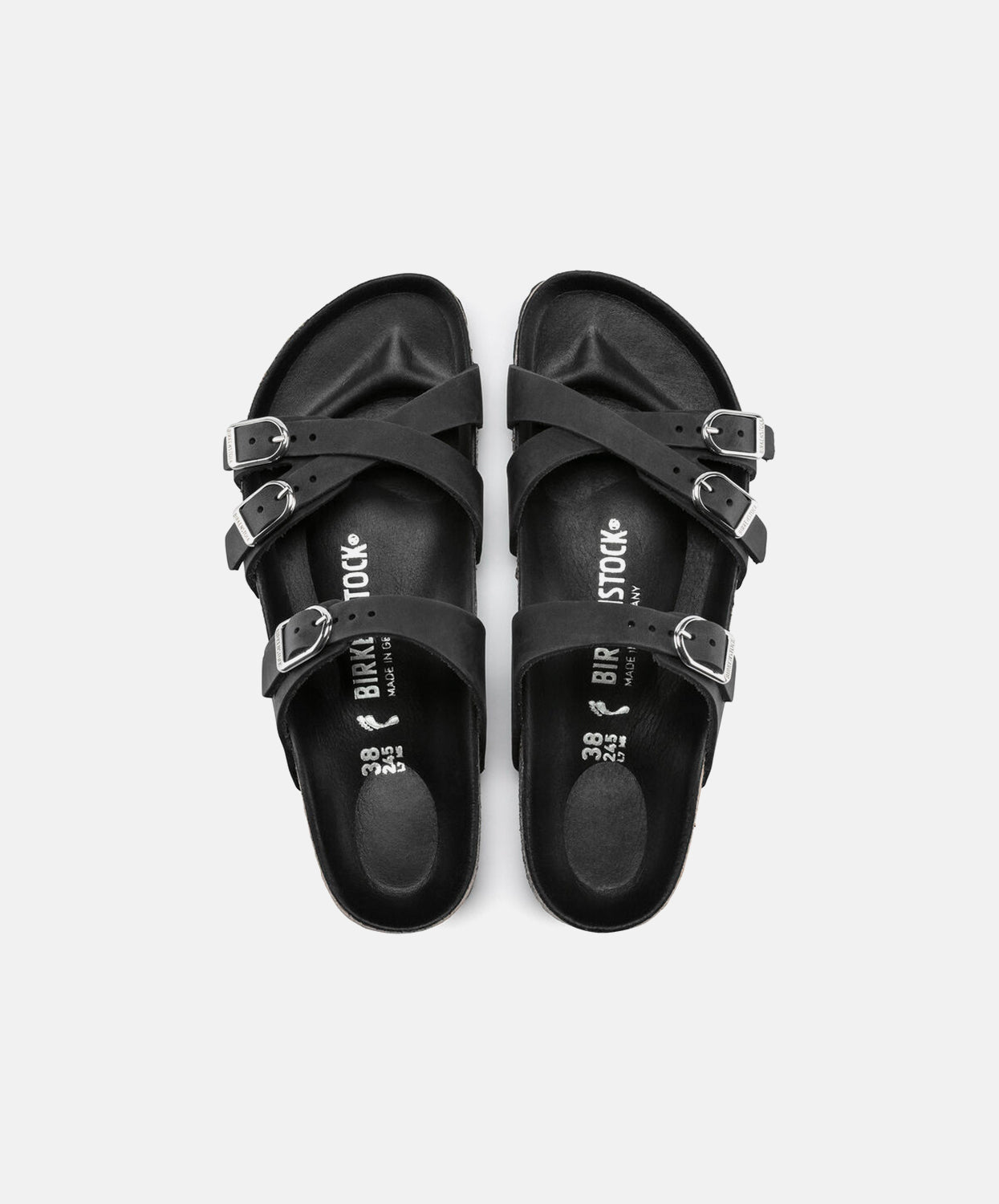 Birkenstock Franca Oiled Leather Black Sandals with Big Buckle