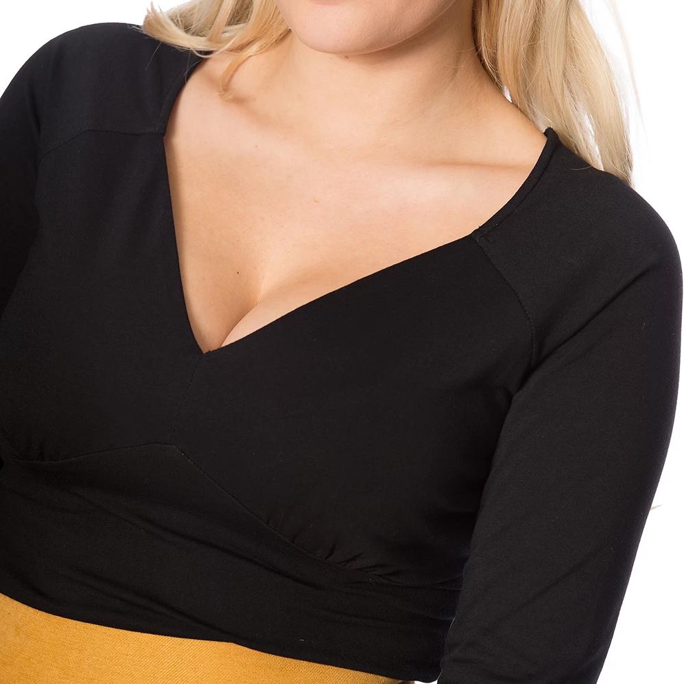 Black 3/4 Sleeve V Neck Jersey Top - Women's Clothing