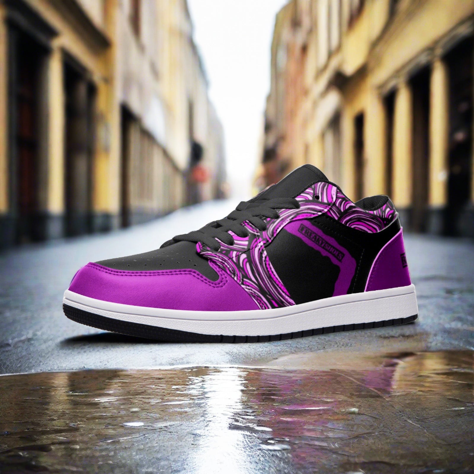 Black and Purple Unisex Low Top Leather Sneakers