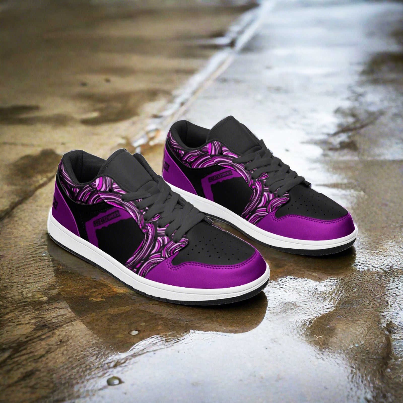 Black and Purple Unisex Low Top Leather Sneakers