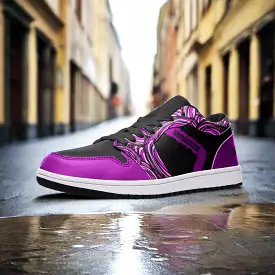 Black and Purple Unisex Low Top Leather Sneakers