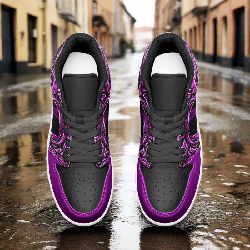 Black and Purple Unisex Low Top Leather Sneakers