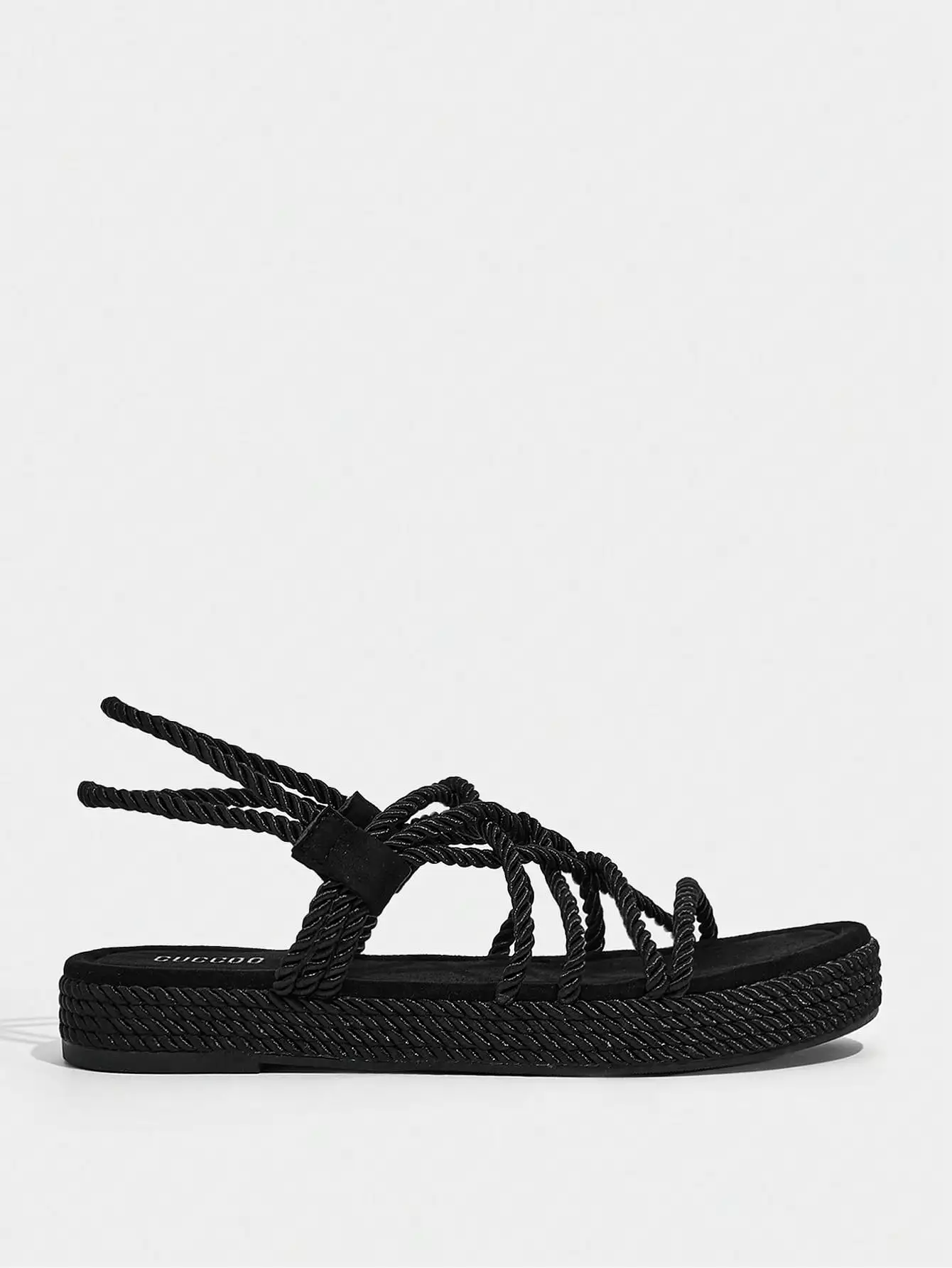 Black Cross Strap Slingback Sandals, Stylish Flat Fabric Sandals