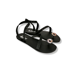 black flat leather sandals