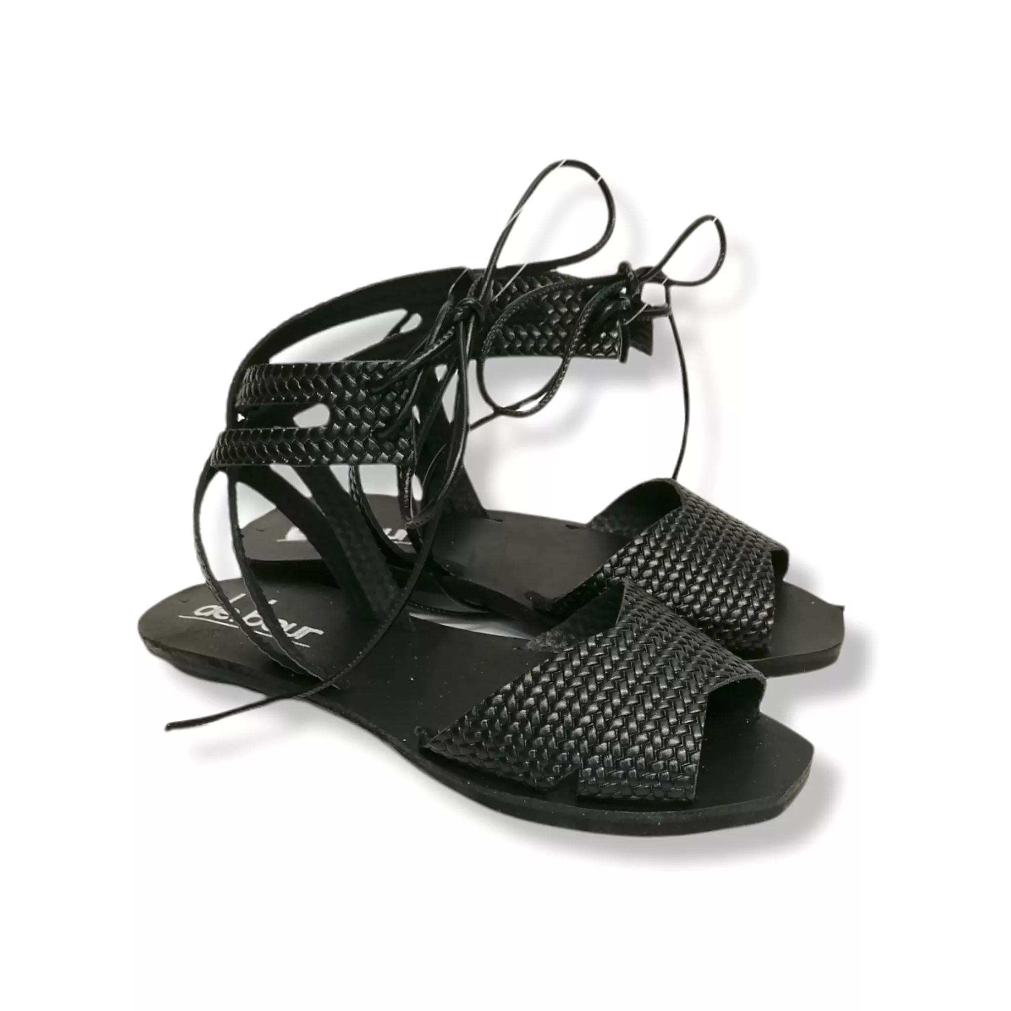 Black leather sandals: Verifilli Flat Sandals