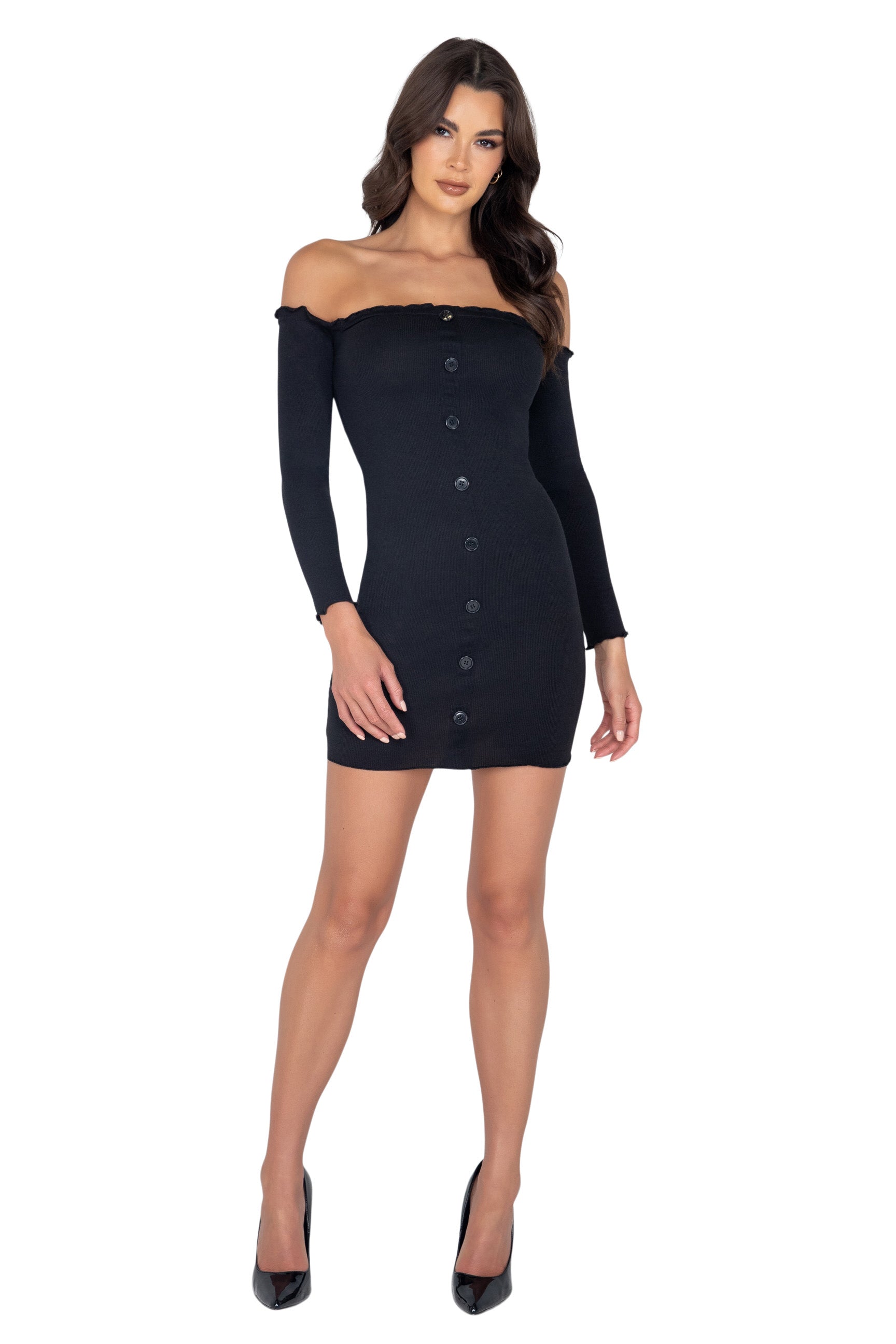 Black Off Shoulder Mini Dress Clubwear