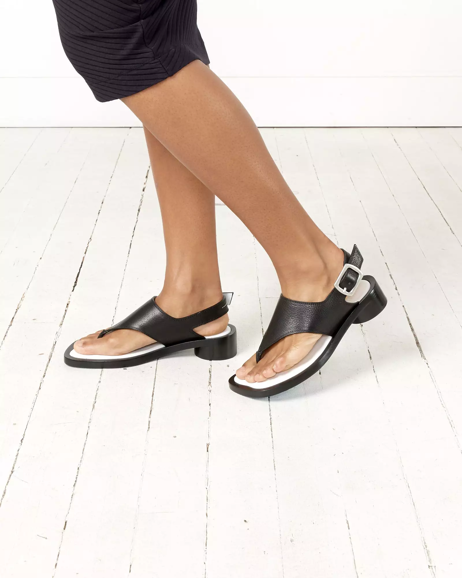 Black Thong Slingback Sandals