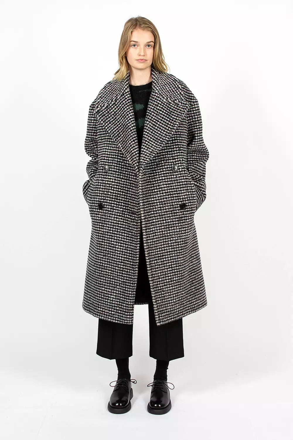 Black/White Checkered Overcoat