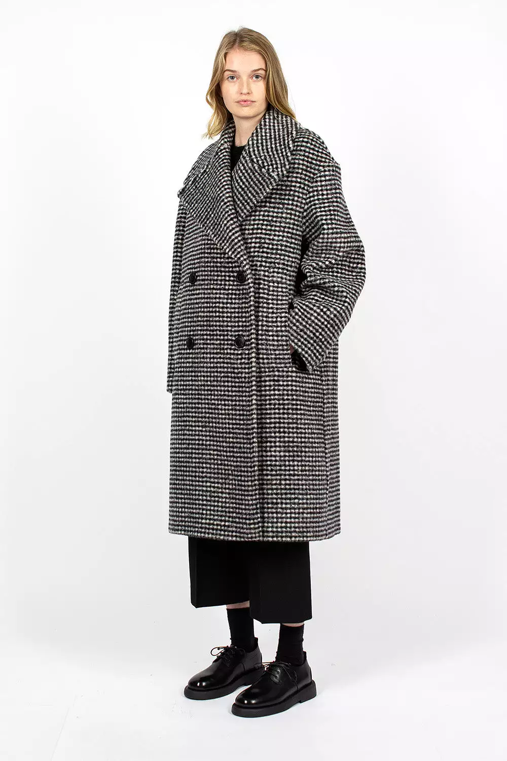 Black/White Checkered Overcoat