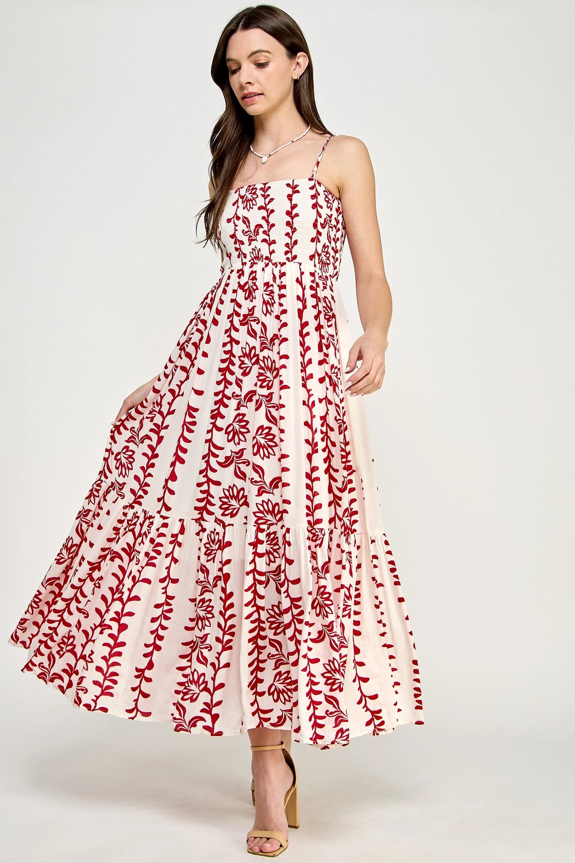 Bloom red floral maxi dress with a view