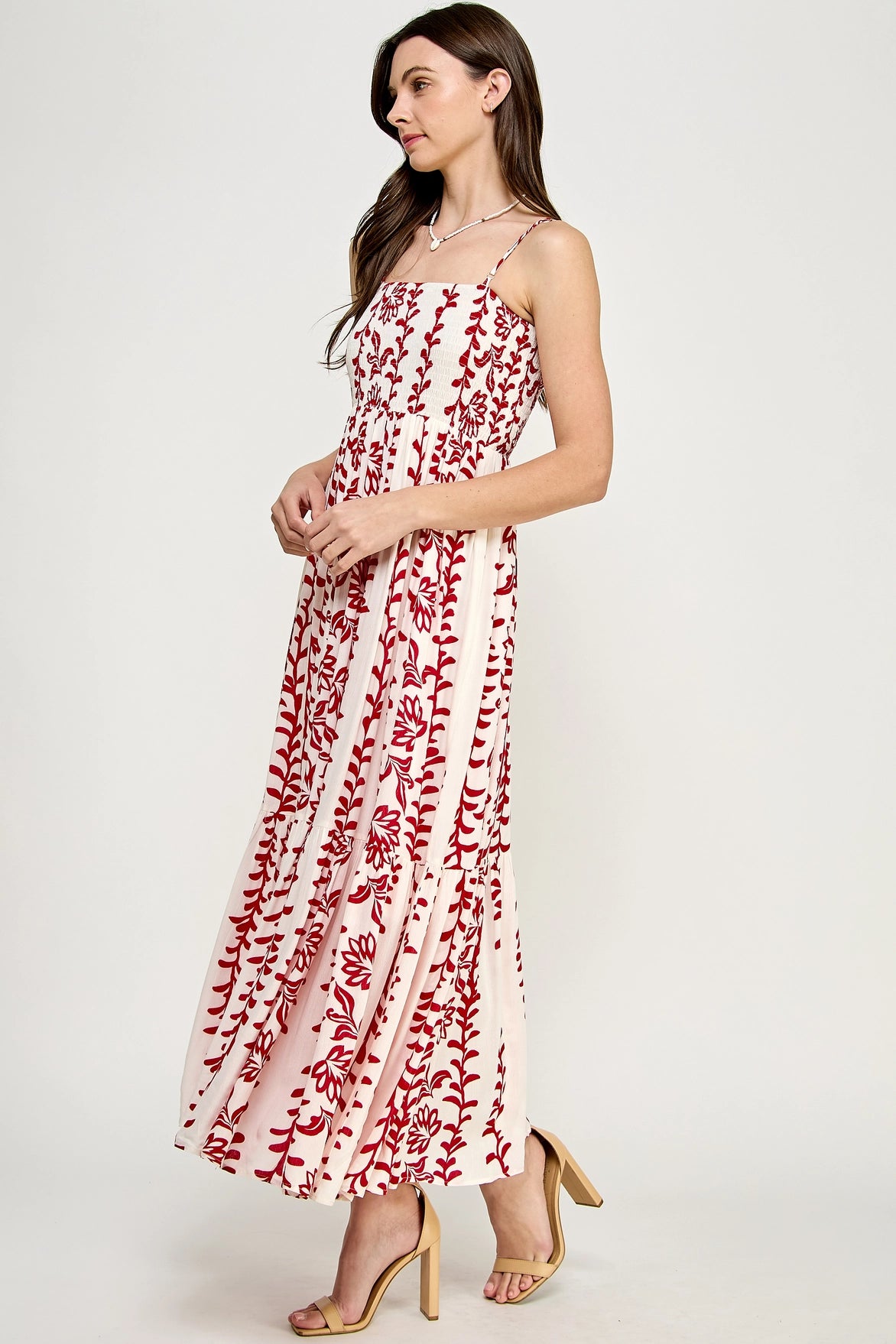 Bloom red floral maxi dress with a view