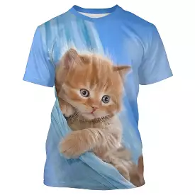 Blue 3D Printed Cute Cat Unisex T-shirt for Everyday and Weekend - CT16012317