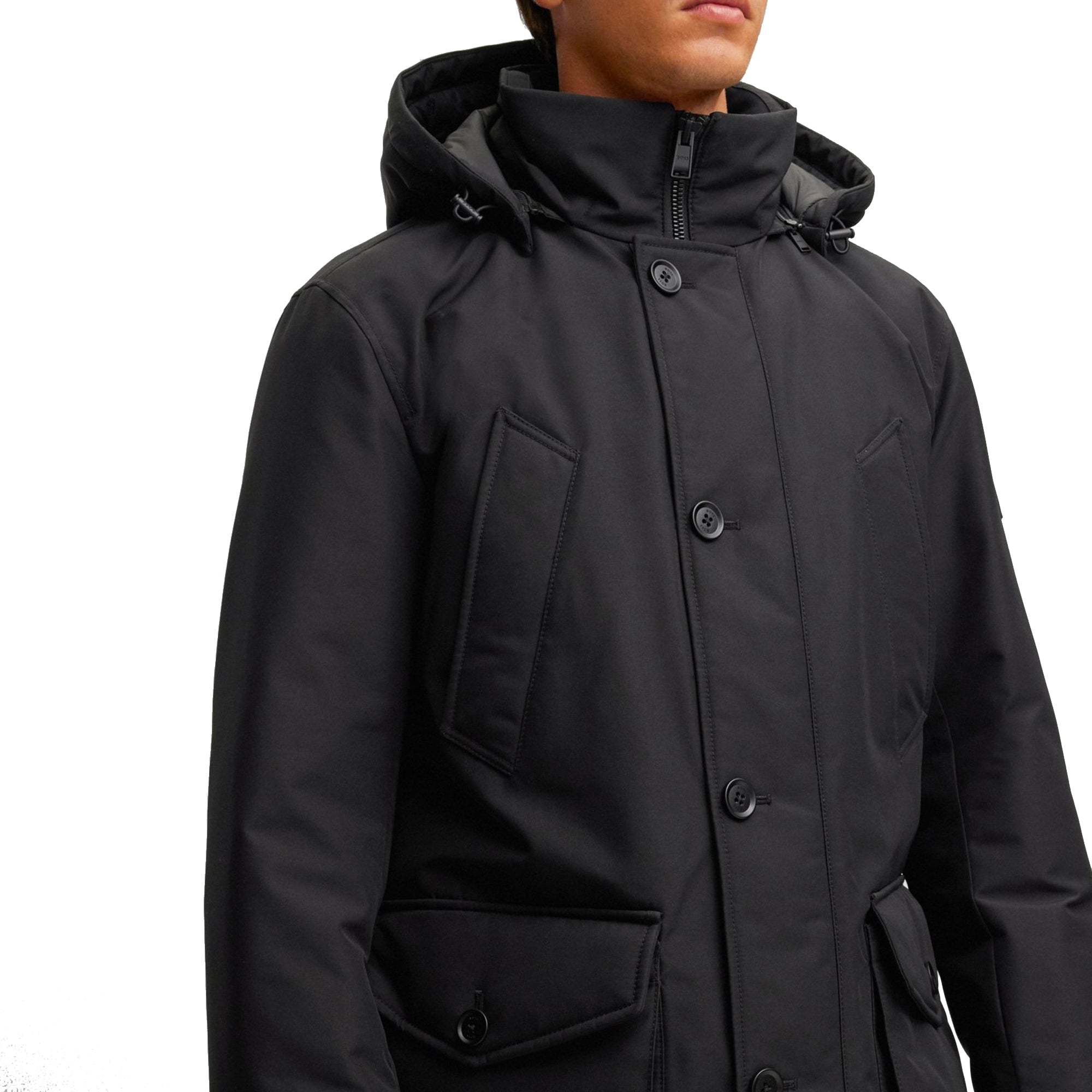 Boss Osiass Arctic Hooded Parka - Black, Men's Winter Jacket, Warm and Stylish Outerwear