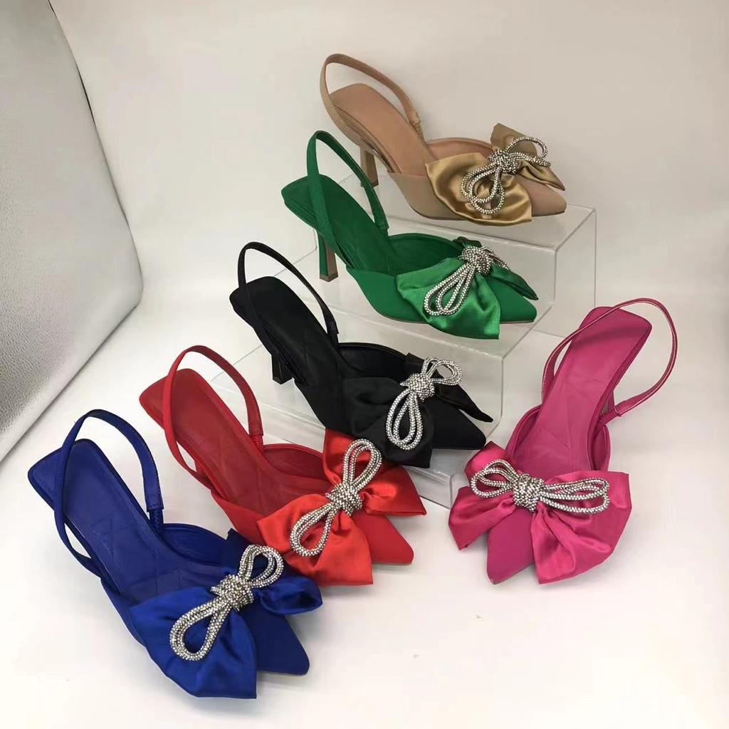 Bow knot Sandals with Rhinestone Short Heel