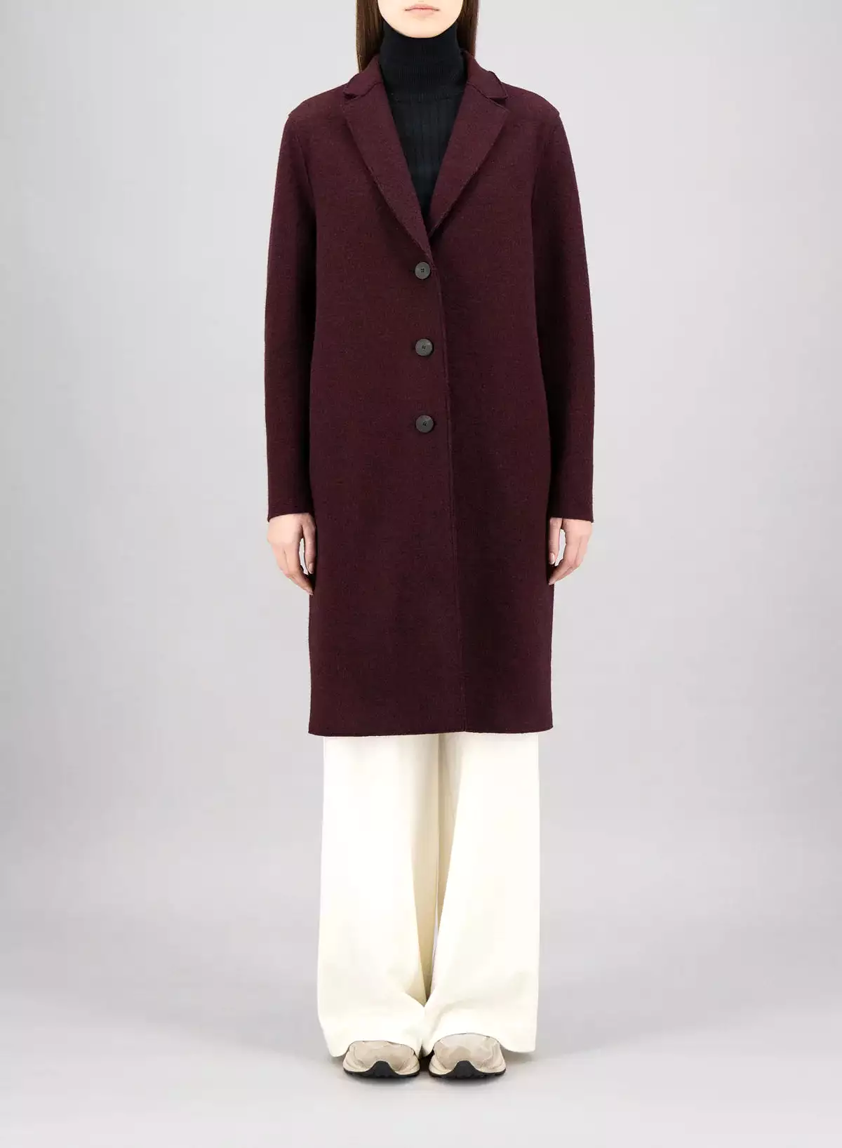 Burgundy Mouline Boiled Wool Overcoat - Best Result