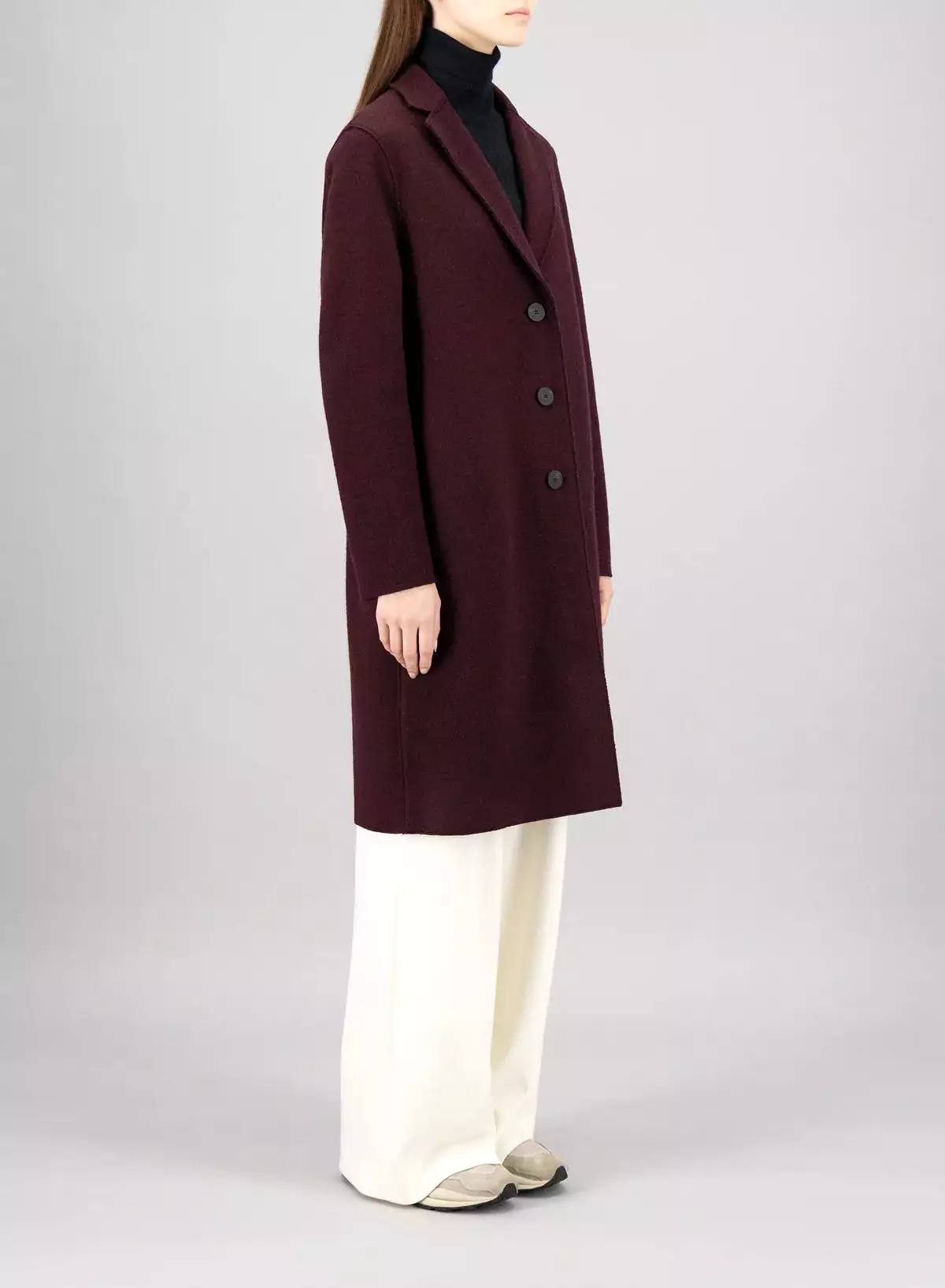 Burgundy Mouline Boiled Wool Overcoat - Best Result