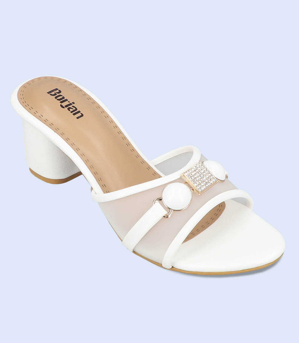 BW9352 white women slipper heel