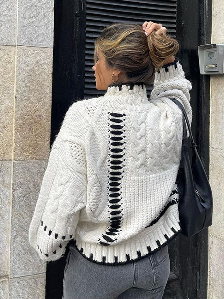 Cable Knit Turtleneck Sweater for Women | Long Sleeve Pullover for Autumn/Winter | Casual Street Jumper for 2023 | All-Match Kni