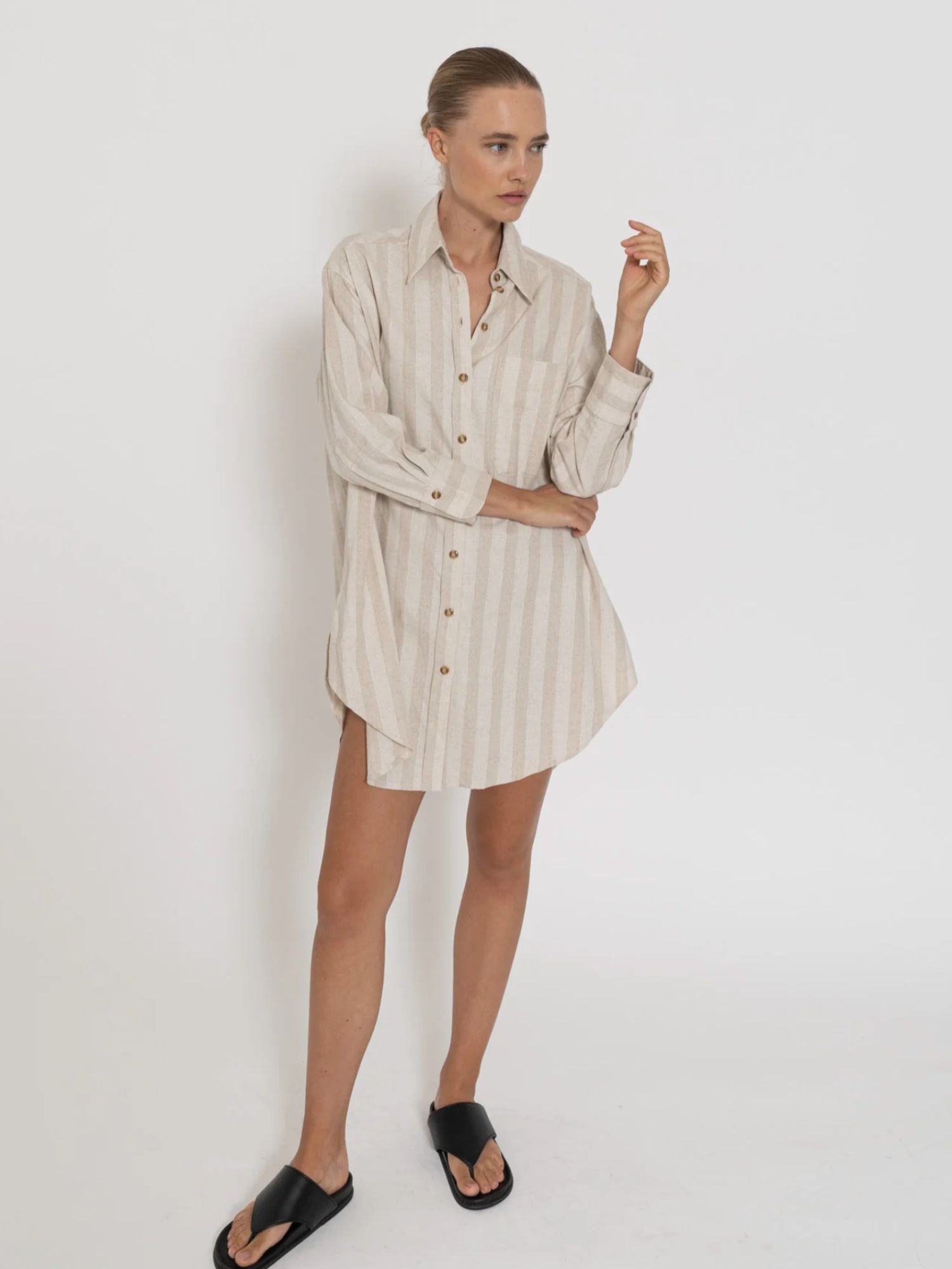 Capri Shirt Dress - Neutral Stripe