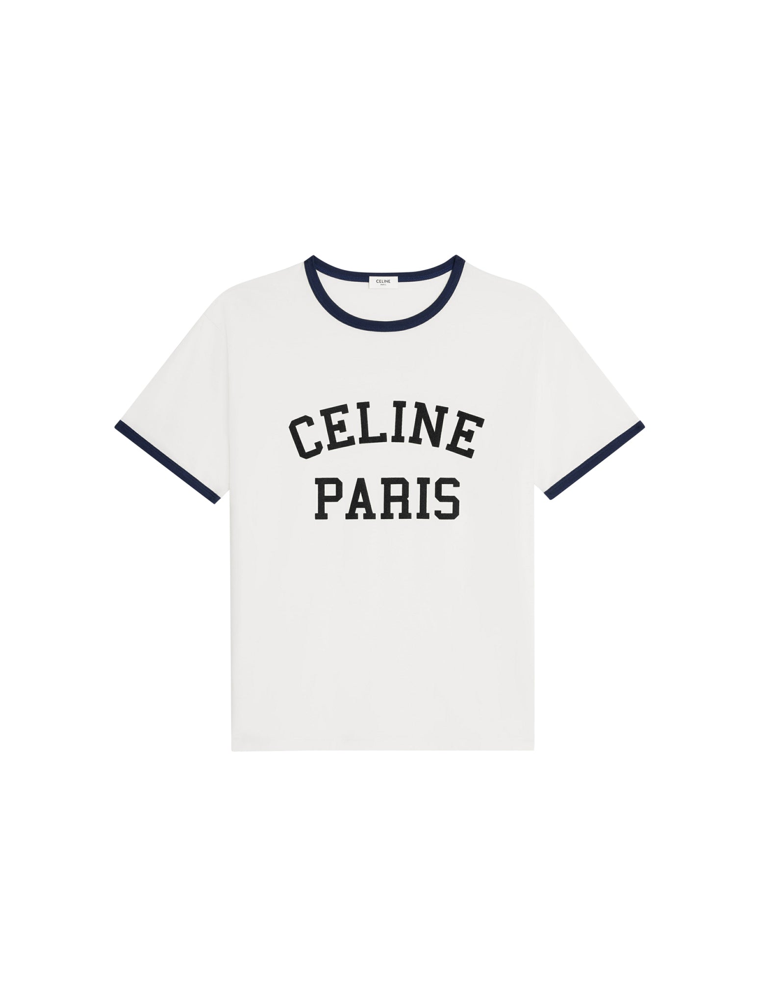 Celine Paris T-Shirt - Cotton Jersey - Off-White/Navy Blue/Black - Loose Fit