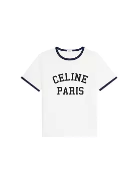 Celine Paris T-Shirt - Cotton Jersey - Off-White/Navy Blue/Black - Loose Fit