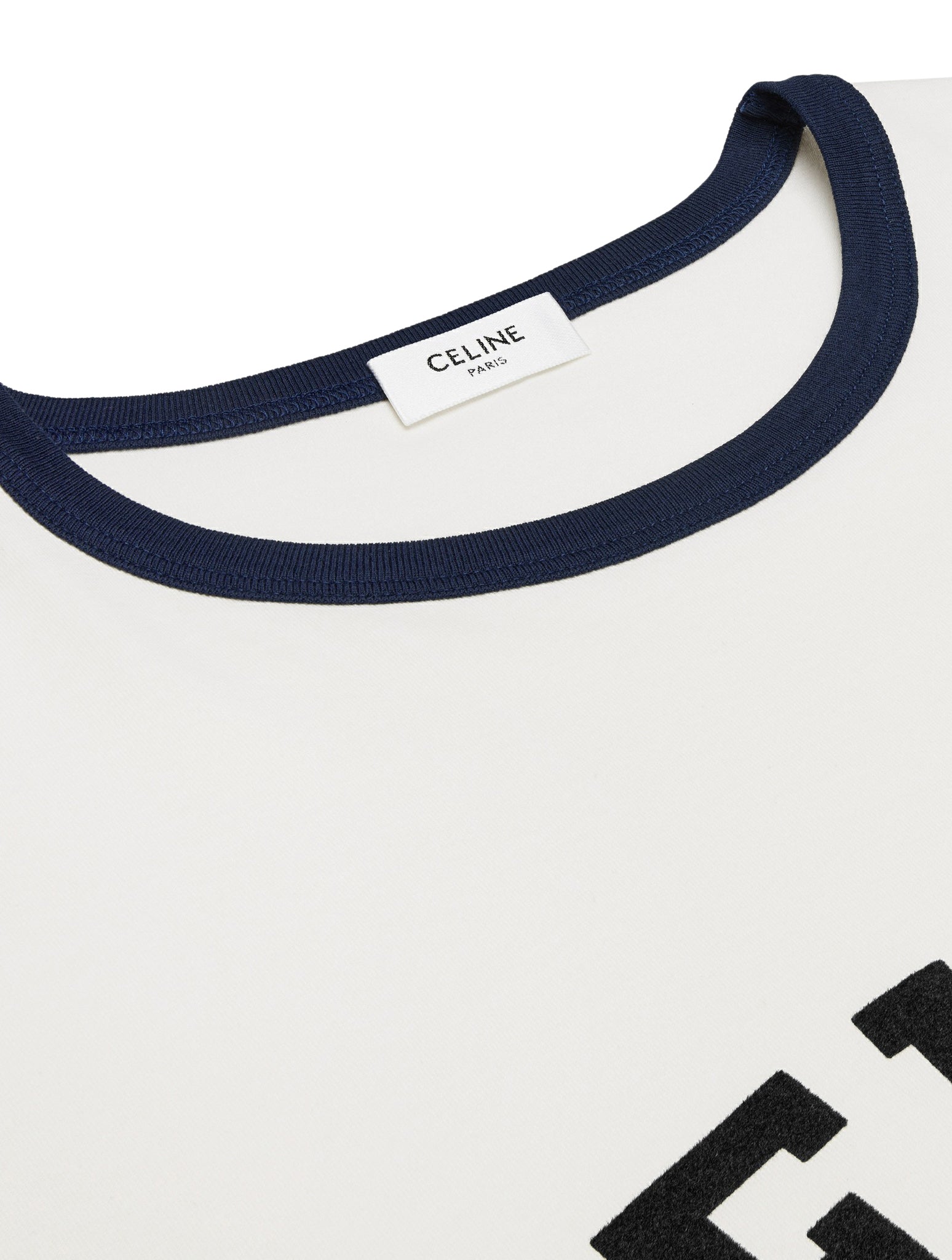 Celine Paris T-Shirt - Cotton Jersey - Off-White/Navy Blue/Black - Loose Fit