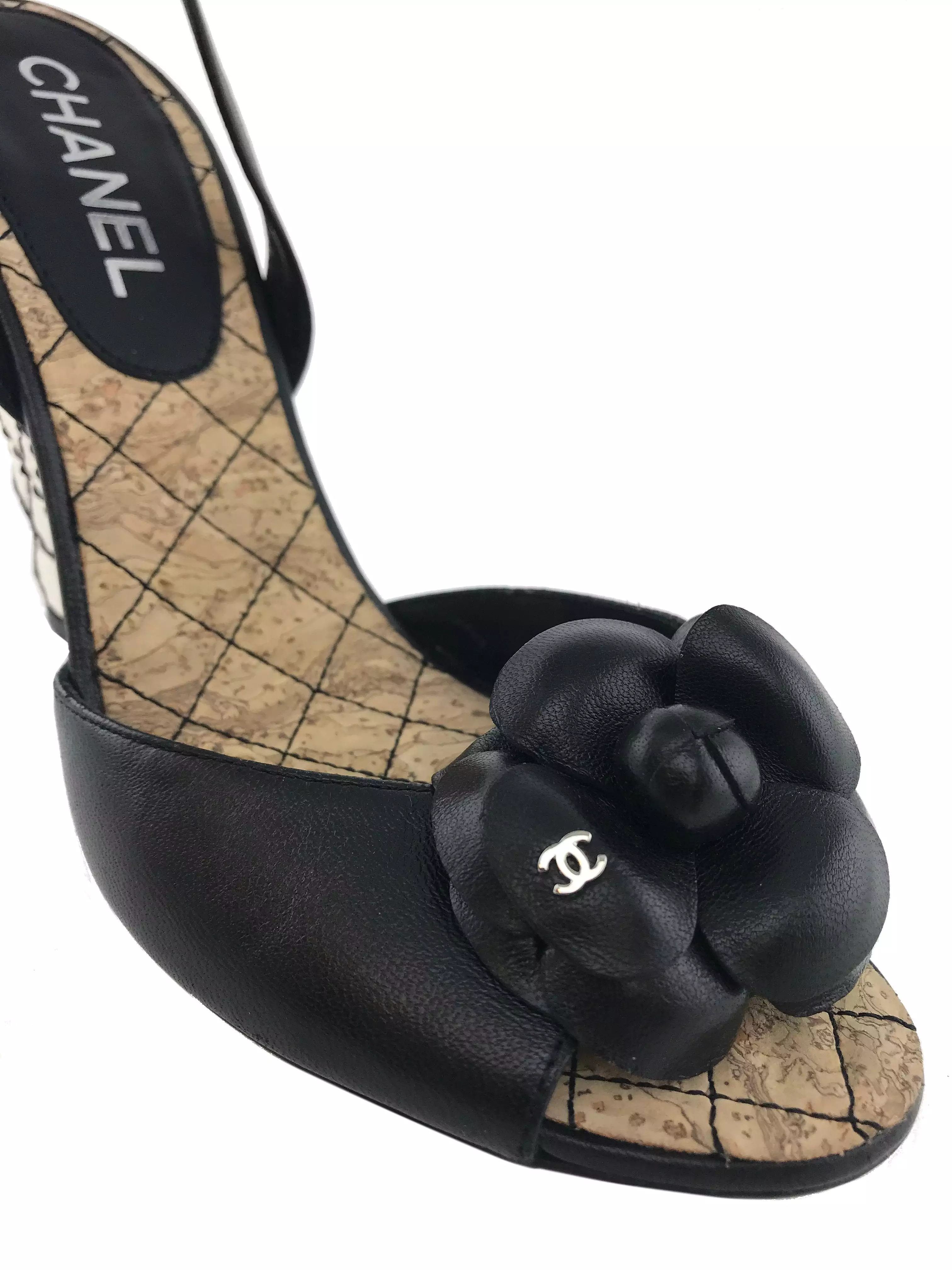 Chanel 14C Camellia Quilted Cork Wedge Slingback Sandals Size 7.5 - Buy Now