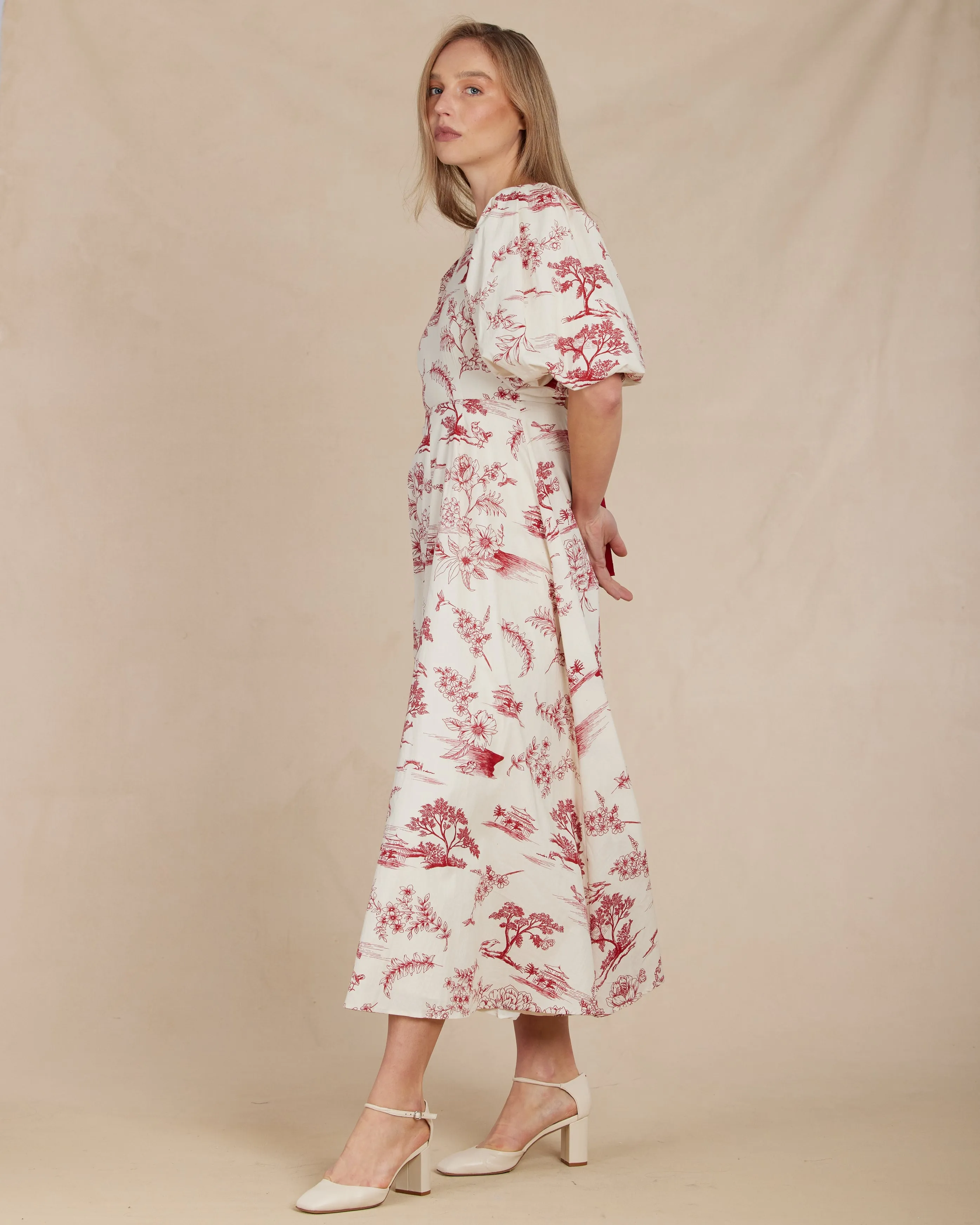 Chianti Toile Short Sleeve Midi Dress