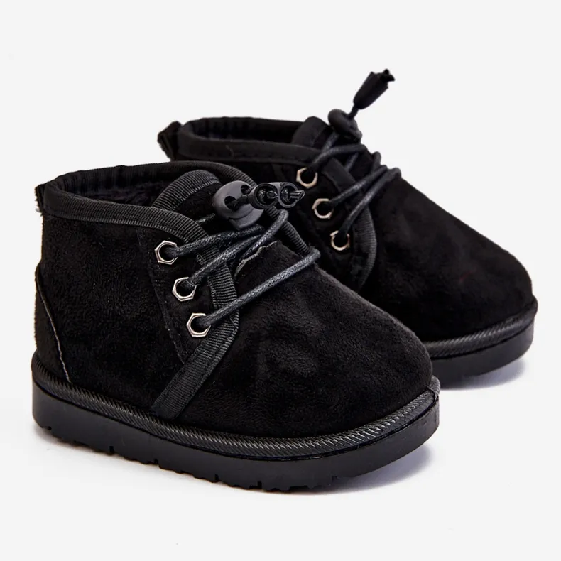 Black Fur-Lined Children's Snow Boots with Lace-Up Design